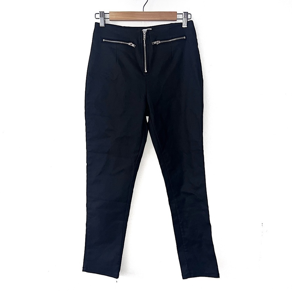 Princess Polly Black Flagstaff Coated Zipper Embellished Pants Size 8